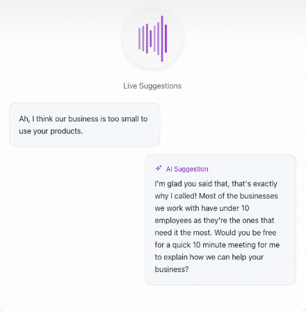 Callto live AI suggestion UI